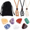 Beebeecraft 1 Box 7Pcs Crystal Necklace Holder Reiki Stone Set Irregular Natural Stones Adjustable Waxed Cord Cage No Hole Gemstone Chakra Crystals for Jewelry Making Wrapped Pendants DIY Crafts