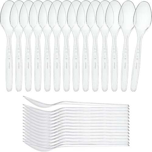 Zopper 100 x Premium Re-usable Plastic Spoons Durable Heavy Duty Clear Plastic Cutlery Reusable Ideal for Weddings, Events, Parties, Dinning, Picnics, Office Use