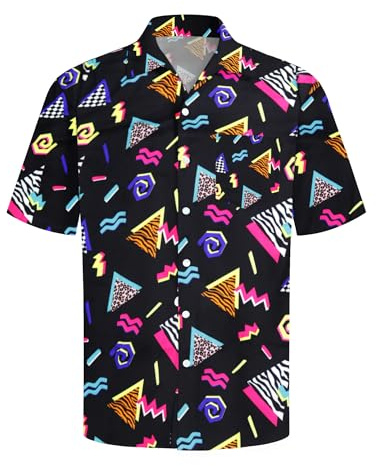 tiorhooe Camicia hawaiana da uomo anni '80, stile retrò, a maniche corte, con bottoni