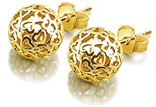 Dankadi Boucles D'oreilles Boule Creux D”amour pour Femme en 925 Argent Sterling, 7MM Clous D'oreilles Rond en Forme de Cœur Évidé Plaqué Or Bijou Cadeau de Fête Anniversaire Mariage (Doré, 7MM)