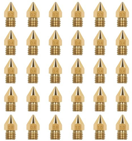 Batheidon 3d drucker messingdüsen,3d drucker zubehör, zubehör für 3d drucker– 0,2 mm bis 1,0 mm für Ender 3-Serie und kompatible 3D-Drucker,30-teiliges