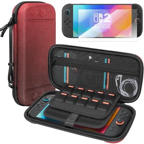 Switch Tasche für Nintendo 2 2025 Zubehör mit Bildschirmschutz, Reise Spiele Case for Nintendo Switch 2, große tragbare Switch Tasche (Schwarz & Rot)
