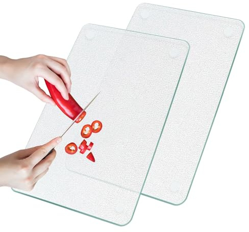 Tablas De Cortar De Cristal: 2 Piezas Tabla De Cortar De Vidrio 20 * 30cm, Tabla De Cortars Transparente Con Pies De Silicona Antideslizantes, Tablas De Cortars De Vidrio Templado Para Cocina, Mesa