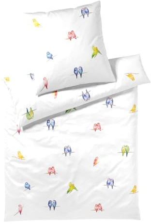 elegante Mako Satin Bettwäsche Lovebirds weiß
