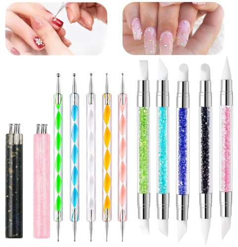 12PCS Professional Flower Nail Art Tool Set with 5 Dotting Pens, 5 Press Sticks, 2 Pcs Flower Dotting Pen, Dotting Tool for Nail Art, Nail Art Tools for DIY and Creative Nail Designs