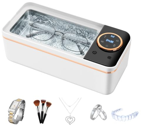 Ultrasonic Jewellery Cleaner, 55kHz Ultrasonic Jewellery Cleaner with LED Display and 6 Digital Timer, Silent Operation, 450ML Jewelry Sonic Cleaner, for Glasses, Rings,Jewelry, Dentures, Silver