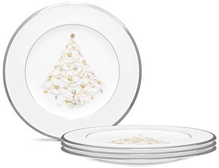 Noritake Palace Christmas Platinum Holiday Accent Teller, Weiß, 5,1 cm, 4 Stück