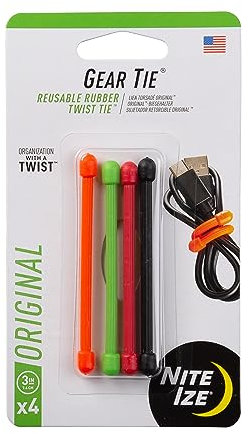 Nite Ize GT3-4PK-A1 Original Gear, Reusable Rubber Twist Tie, Made in The USA, 3-Inch, Colors May Vary, 3-4-Pack