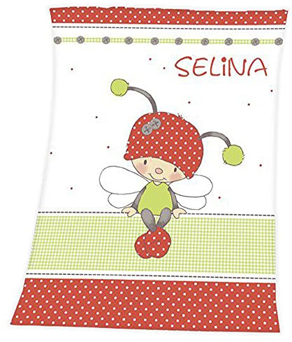 Wolimbo Babydecke mit Namen personalisiert - Motiv Käferchen - Besticktes Geschenk für Mädchen und Junge