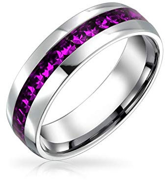 Bling Jewelry Bague En Acier Inoxydable Ton Argent Avec Des Cristaux Sertis En Canal Violet Pour Femmes, Hommes, Adolescents Nés En Février