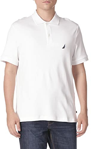Nautica Men's Short Sleeve Solid Cotton Pique Polo Shirt, Bright White, Medium