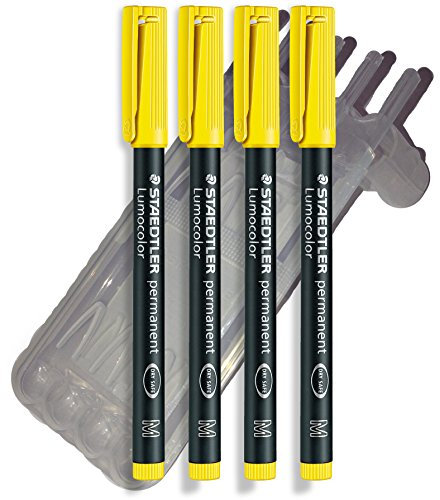 Staedtler Feinschreiber Universalstift Folienstift | Lumocolor permanent, Staedtler Box (4er Pack M Spitze, Gelb)