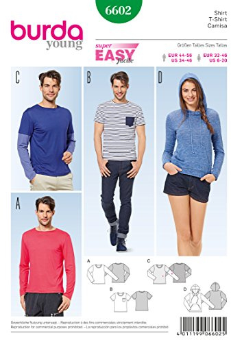 Burda Style Schnittmuster #6602 Unisex T-Shirt und Longsleeve Gr. D 32-46 H 44-56