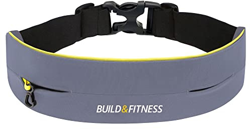 Build & Fitness Laufband - Bauchtasche mit Verstellbarer Taillenweite, Schlüsselclip - Passt für Alle Telefone, Schlüssel, Karten - Bauchtasche Damen und Herren - Laufen, Walken, Fitnessstudio, Sport