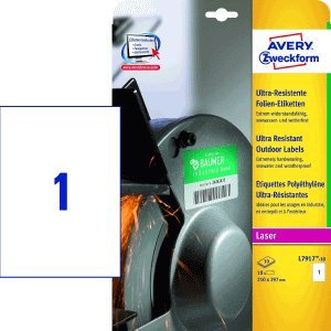 Avery Zweckform Folien-Etiketten ultra-resistent 210x297mm VE=10 Bogen/10 Etiketten weiß