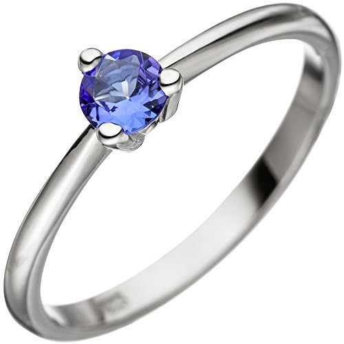 Schmuck Krone Solitär Ring Damenring mit Tansanit blau 585 Gold Weißgold Tansanitring, Ringgröße:Innenumfang 58mm ~ Ø18.5mm