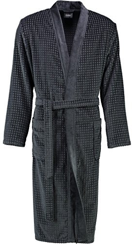 Cawö Herren Kimono 3714 I Farbe anthrazit I Größe 50 I Reine Baumwolle I Wendeoptik I Gürtel