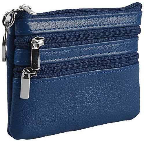 HXT-OAK Leder Geldbörse Kreditkartenbörse Klein Geldbeutel Business Card Mini Wallet mit Schlüsselanhänger Blau