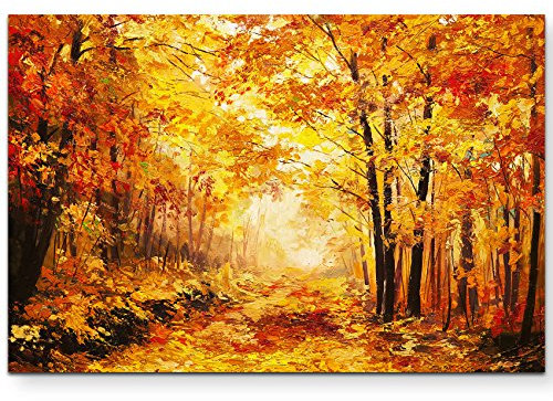 Paul Sinus Art Leinwandbilder | Bilder Leinwand 120x80cm Wald im Herbst – Ölgemälde