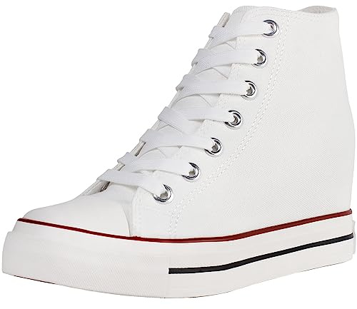 wealsex Donna Zeppe High-Top Scarpe di Tela Traspirante Nascosto Zeppe Scarpe Casual Sneaker Donna