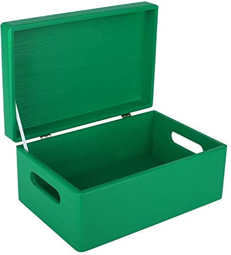 Creative Deco Large Green Plain Wooden Storage Box | 30 x 20 x 14 cm (+/-1 cm) | Hinged Lid & Handles | Gift Box Kitchen Storage | UNSANDED Wood Keepsake Memory Craft Chest