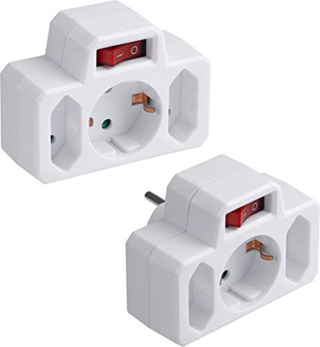 Meister Zwischenstecker 3-Fach-2 Stück im Set Steckplatz-Beleuchteter Schalter-weiß-IP20 Innenbereich-Stromsparende Nutzung/Steckdosenadapter/Eurostecker / 7421230, 2 Euro / 1 Schuko