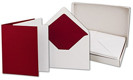 25 Faltkarten-Sets - Dunkelrot - 12 x 17 cm - DIN B6 Klapp-Karten mit Briefumschläge Dunkelrot gefüttert - inklusive Einleger
