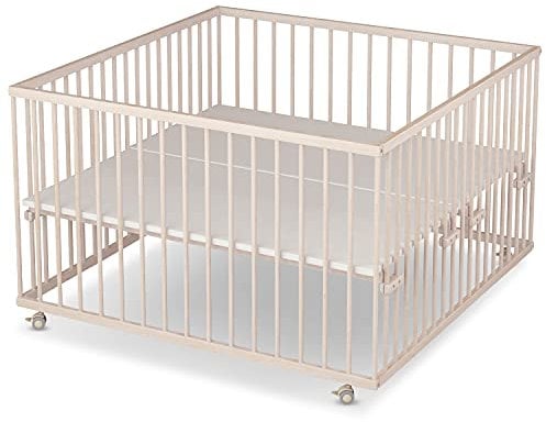 Sämann Laufstall Baby 120x120 cm | TÜV geprüft 2023 | stufenlos höhenverstellbar | Laufgitter XXL Premium | Babybett aus Holz | Krabbelgitter Komplettset natur