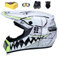 Wbeiba Casque De Motocross MX Pour Enfants Casque De Moto ATV Casque D. O. T Certified Casque De Requin Multicolor Avec Lunettes Gants (white,S:52-56cm)