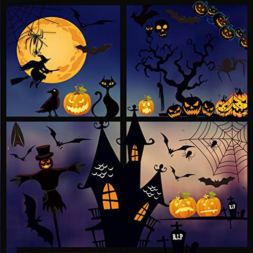 MQIAN Halloween Fenster Aufkleber - Doppelseitige Sticker Für Party, Wanddekoration Mit Fledermäusen, Schädeln Und Kürbissen