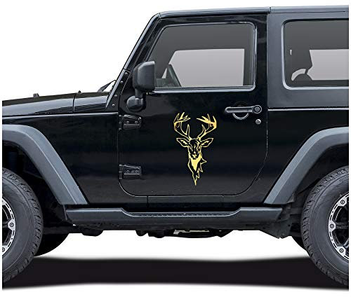 Hirsch Aufkleber Folie Dekor für Auto Kfz Zubehör REH Kopf Motiv Rehwild Rotwild Jagen Jäger Förster Jagd Autoaufkleber (Gold Metallic, KX043 Groß)