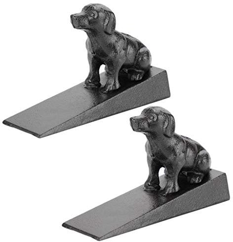 IGNPION 2Pcs Heavy Duty Cast Iron Door Stop Decorative Dog Figurines Wedge Rustic Animal Statue Doorstopper