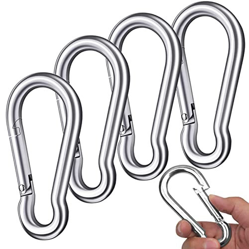 Taeku Moschettone, Zincato Ganci a Scatto 8 x 80 mm Molla Resistenti Moschettoni per Palestra, Campeggio, Pesca, Amache (4 Pezzi)