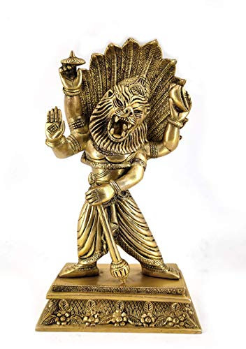 Weißwal Lord Narasimha Messingstatue Religiöse Stärke Gott Skulptur Idol