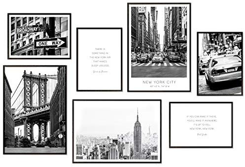 Hyggelig Home Premium Poster Set - 7 schwarz weiß Bilder im Set - Deko Skyline Manhattan- Set New York - Ohne Rahmen