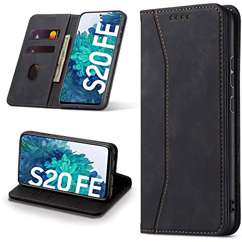 Leaisan Handyhülle für Samsung Galaxy S20 FE Hülle Premium Leder Flip Klappbare Stoßfeste Magnetische [Standfunktion] [Kartenfächern] Schutzhülle für Galaxy S20 FE Tasche - Schwarz