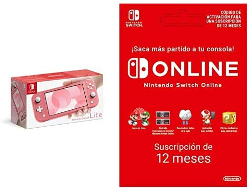 Nintendo Switch Lite - Consola Coral + Nintendo Switch Online - 12 Meses (Código de descarga)
