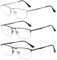 VEVESMUNDO Blaulichtfilter Lesebrillen Metall Herren Federscharniere Halber Rechteckig Rahmen Lesehilfe Sehhilfe Brille mit Sehstärke (3 Stück Lesebrillen Set, 2.5)