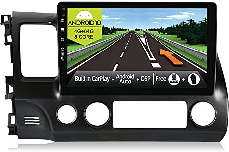JOYX Android 12 Autoradio Para Honda Civic (2006-2011) - [4G+64G] - Built-in DSP/Carplay/Android Auto - GRATIS LED Cámara MIC - 10.1 Pulgada - 2 Din - Apoyo DAB 4G WLAN Bluetooth5.0 Volante 360-Cámara