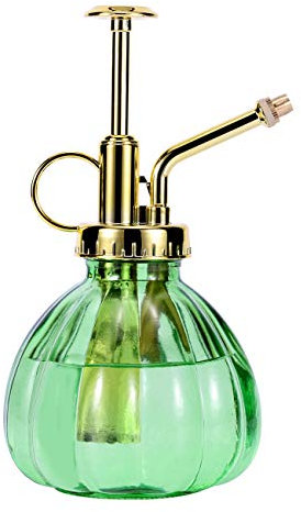 Aebor Flacon pulvérisateur en verre pour plantes - 16,5 cm - Vert + doré - Petit arrosoir pour intérieur et extérieur - Vert + doré (vert + doré C)