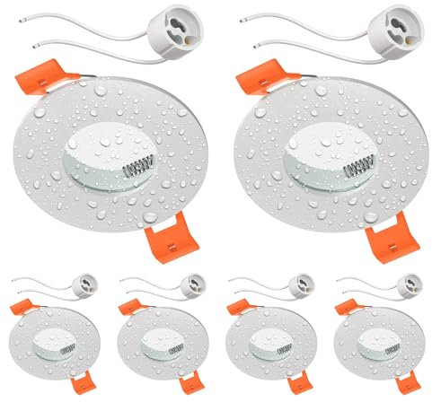 ledscom.de 6 Stück Bad-Deckeneinbaurahmen ERID, Feuchtraum, Badezimmer, IP44, rund, weiß matt (GU10/MR16/GU5,3/50mm) inkl. GU10 Fassung