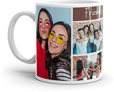 EKAM Personalised Mug for Friends - Custom Add Up to 6 Photos With Message, Friendship Gifts for Women, Birthday Gifts for Bestfriend, 11oz