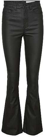 NOISY MAY Sallie High Waist Flare Coated Trousers Donna Pantaloni in Similpelle Nero W30L32