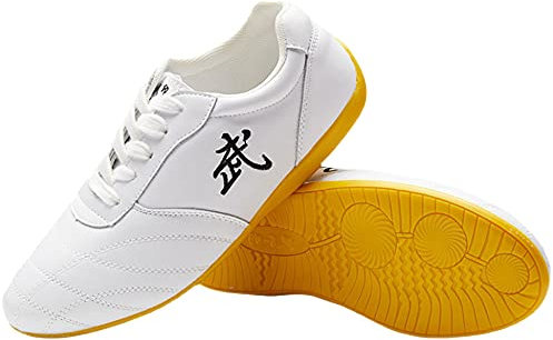 G-LIKE Chinesische Taichi Training Schuhe - Traditionelle Kampfkunst Kung Fu Wushu Wing Chun Gymnastik Unisex Turnschuhe Herren Damen Freizeitschuhe Weiche Sohle Lederschuhe (Weiß, Numeric_37)