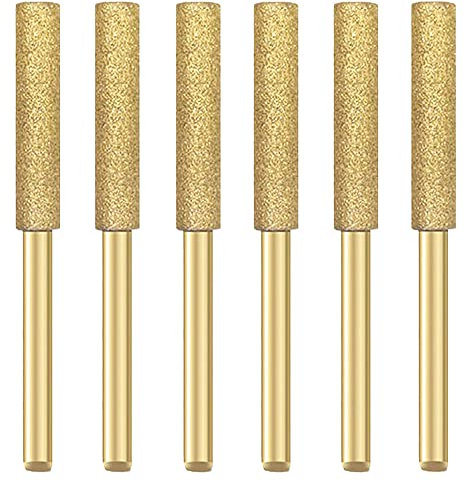 Grinding Stone File, 24PCS Drill Accessory, 4.8mm Diamond Burr Titanium Plated Diamond Chainsaw Sharpener Burr Grinding Stone File for Precise Quick Easy Sharpening of Chain Saw Blade (Gold)