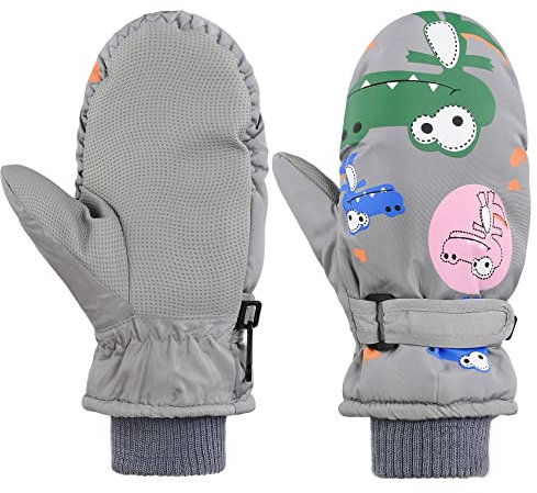 Durio Kinder Skihandschuhe Wasserdicht Fäustlinge Kinder Fausthandschuhe Winddicht Kinderhandschuhe Winter Handschuhe Grau 5-10 Jahre