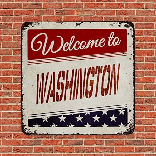 Metall-Blechschild, Motiv: Amerika, die Sterne und Streifen, Aufschrift Welcome to Washington State Vintage, Metallposter, Schild, nostalgisches Wandschild für Hinterhof, Männerhöhle, Dekoration,