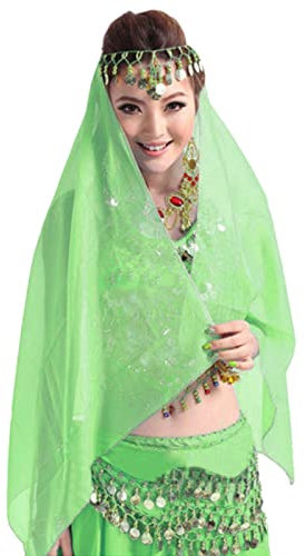 Hovershoes Mujeres Danza del Vientre Velo Chiffon Danza Cara Cara Velo Cabeza Bufanda Chal Diadema para niñas Verano Playa Danza del Vientre Disfraz Sombrero