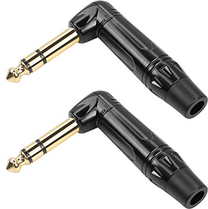 PNGKNYOCN Audio 1/4 90 gradi connettore rettangolare, 6,35 mm Heavy Duty TRS Gold Plated Saldatura tipo Stereo Audio Plug Manuale, utilizzato per sostituire la spina consumata sul cavo (2-pack)