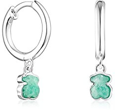 TOUS Damen Sterling Silber Ohrringe mit Amazonit mit 0,46 cm Bärenmuster, Creolenverschluss, elegant und anders, kalte Farbkollektion